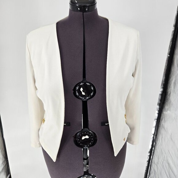 6325-28 Los Angeles Guess white cropped open front jacket blazer Size XL - Picture 1 of 8